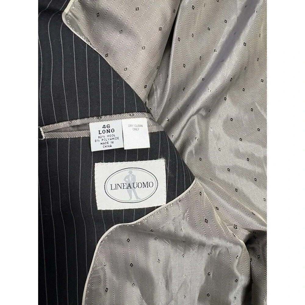 Linea Uomo 3 Pc Wool Suit 46L 40W Charcoal Gray Pinstripe Vest Dress Formal